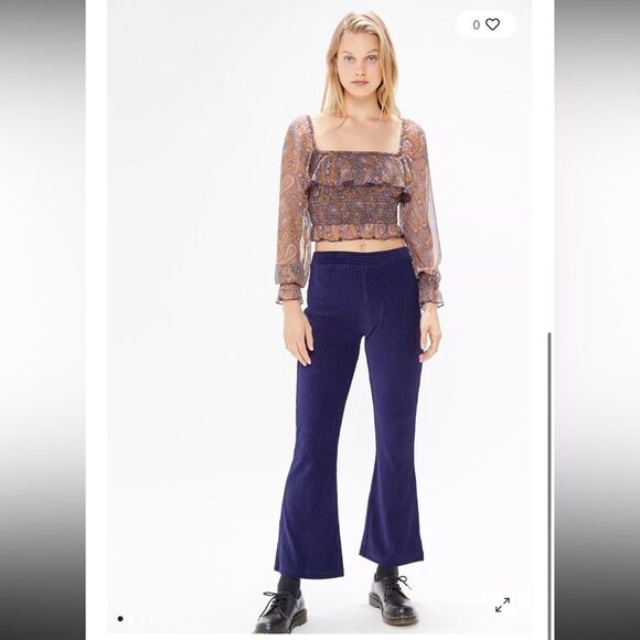 Urban Outfitters Cassidy Velvet Kick Flare Pant Blue - Picture 1 of 9